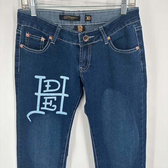 Ed Hardy Jeans Spellout Stretch Beaded Logo Straight Leg 30 Low Rise Y2k Vintage - Picture 2 of 10
